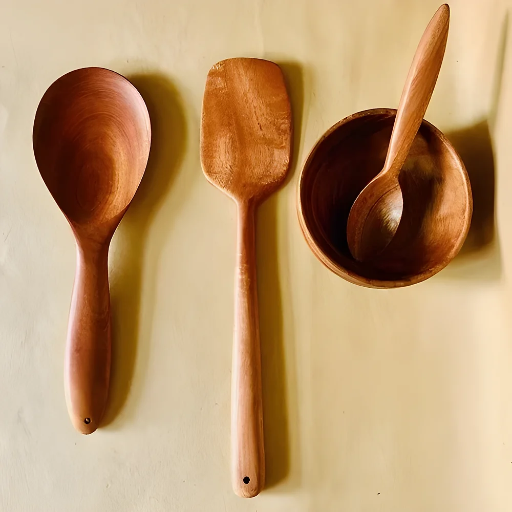 Neem Wood Serving Spoon Set - Home & Kitchen by Dakshatam Enterprises Pvt. Ltd.