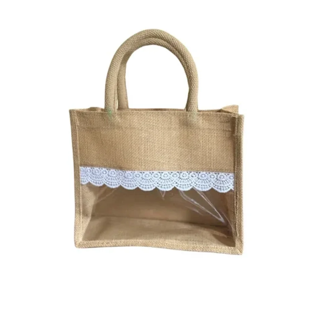 Jute Handle Bag with Transparent Window - Packaging & Printing by Vashista Jute Exports