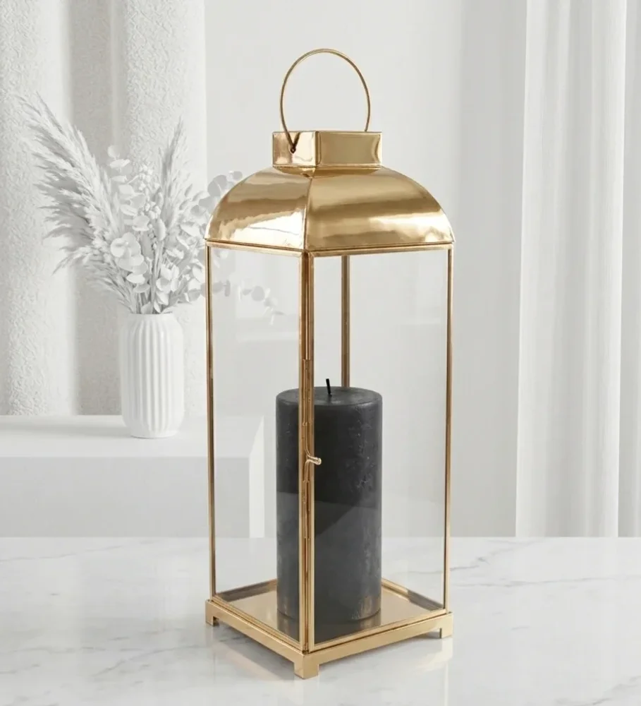 Golden Metal Glass Event Lanterns Bulk - Home & Kitchen by SK Handicrafts