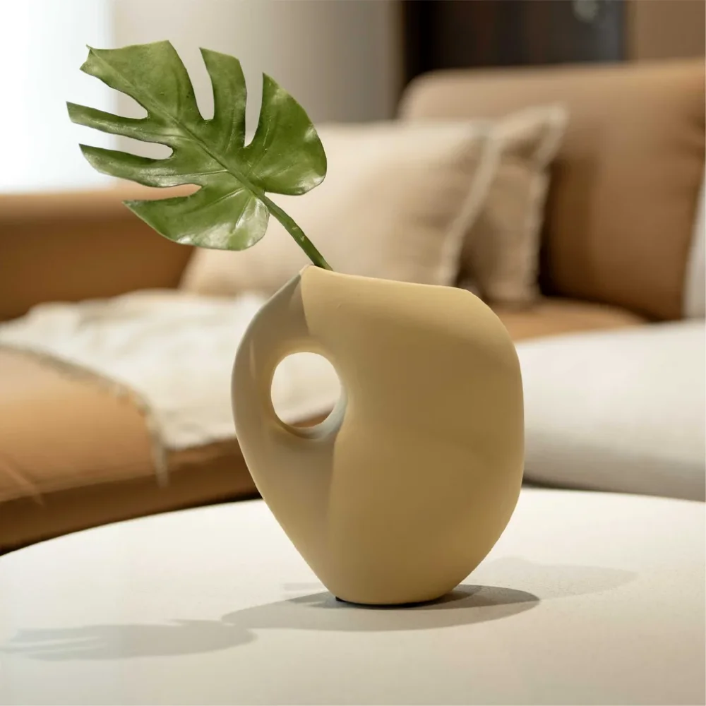 Ceramic Minimalist Shelf Decor Vase - Home & Kitchen by Wooden Owl Design Pvt. Ltd.