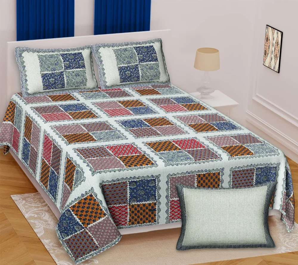 Shriex Barmeri Patchwork Print Cotton Double Bedsheet Set - Textiles & Apparel by Shriex Enterprises