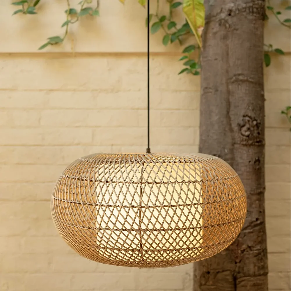 Cane Fibre Pendant Light - Furniture & Interiors by Wooden Owl Design Pvt. Ltd.