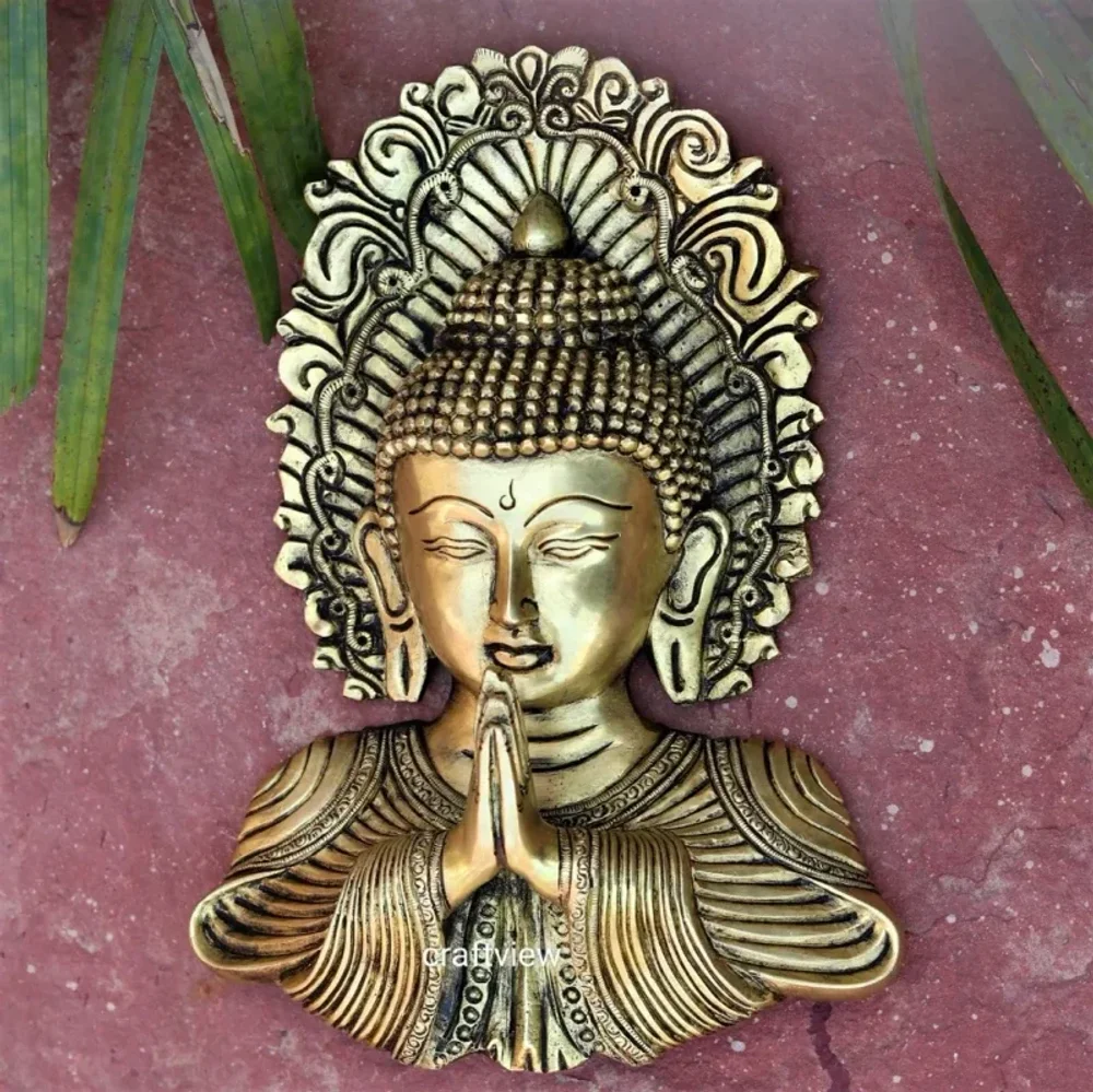 Golden Butter Brass Buddha Mask Frame - Home & Kitchen by Craftsview
