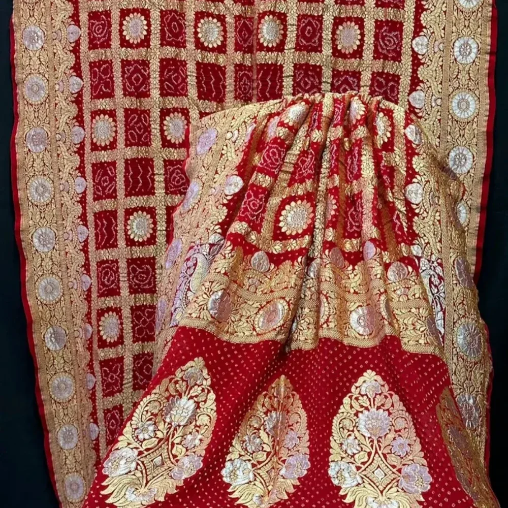 Red Bandhani Saree for Festive Occasions - Textiles & Apparel by Aamena Bandhani