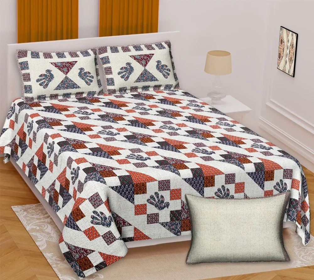 Shriex Barmeri Print Double Flat Bedsheet with Pillow Covers - Textiles & Apparel by Shriex Enterprises