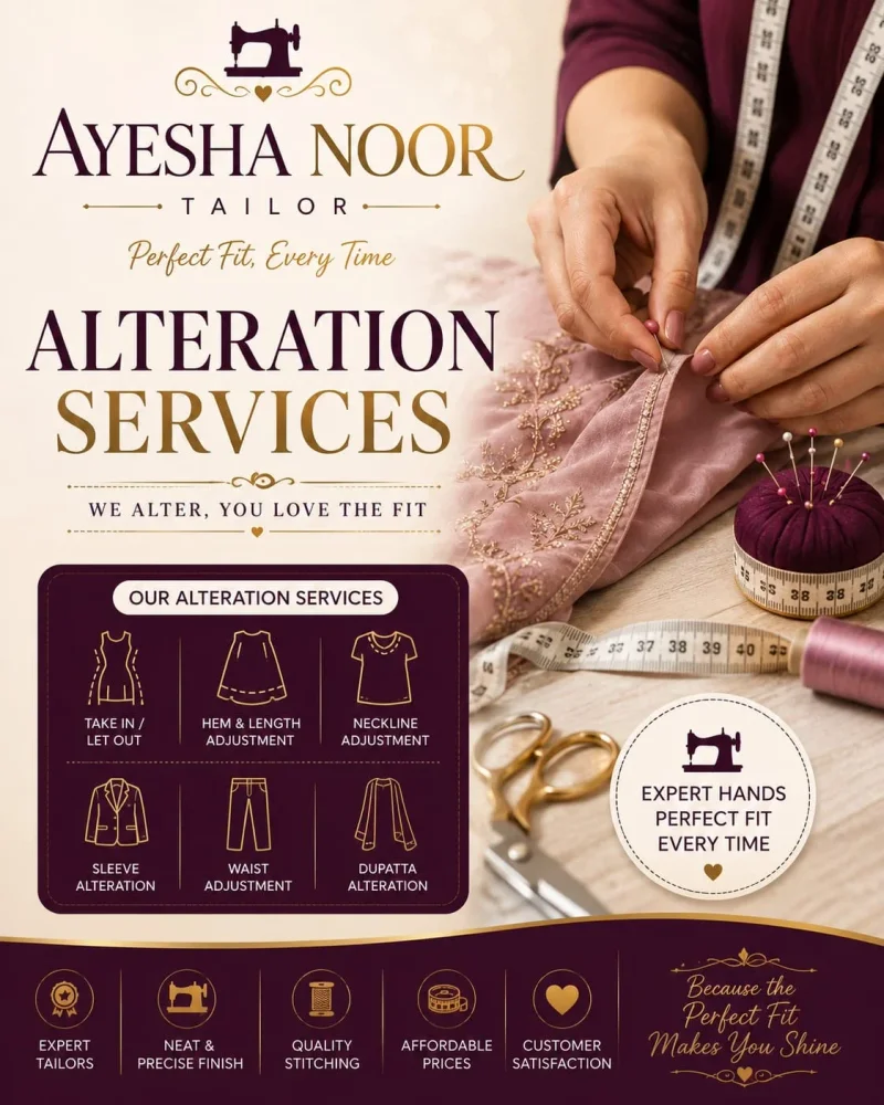 Professional Clothing Alteration Services - Textiles & Apparel by Noor Ayesha Tailor