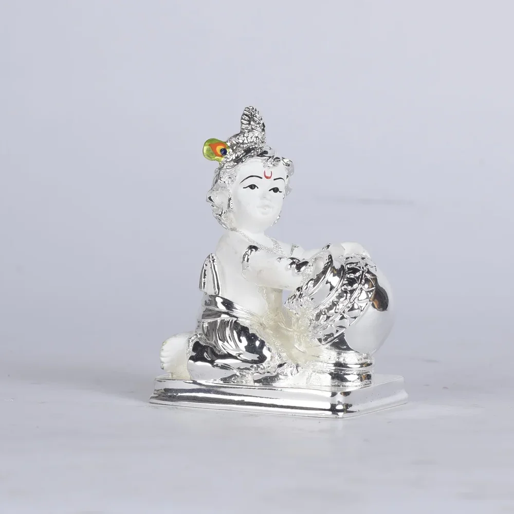 5 Inch Silver Krishna Idol - Handicrafts & Gifts by Deewin Dreamz