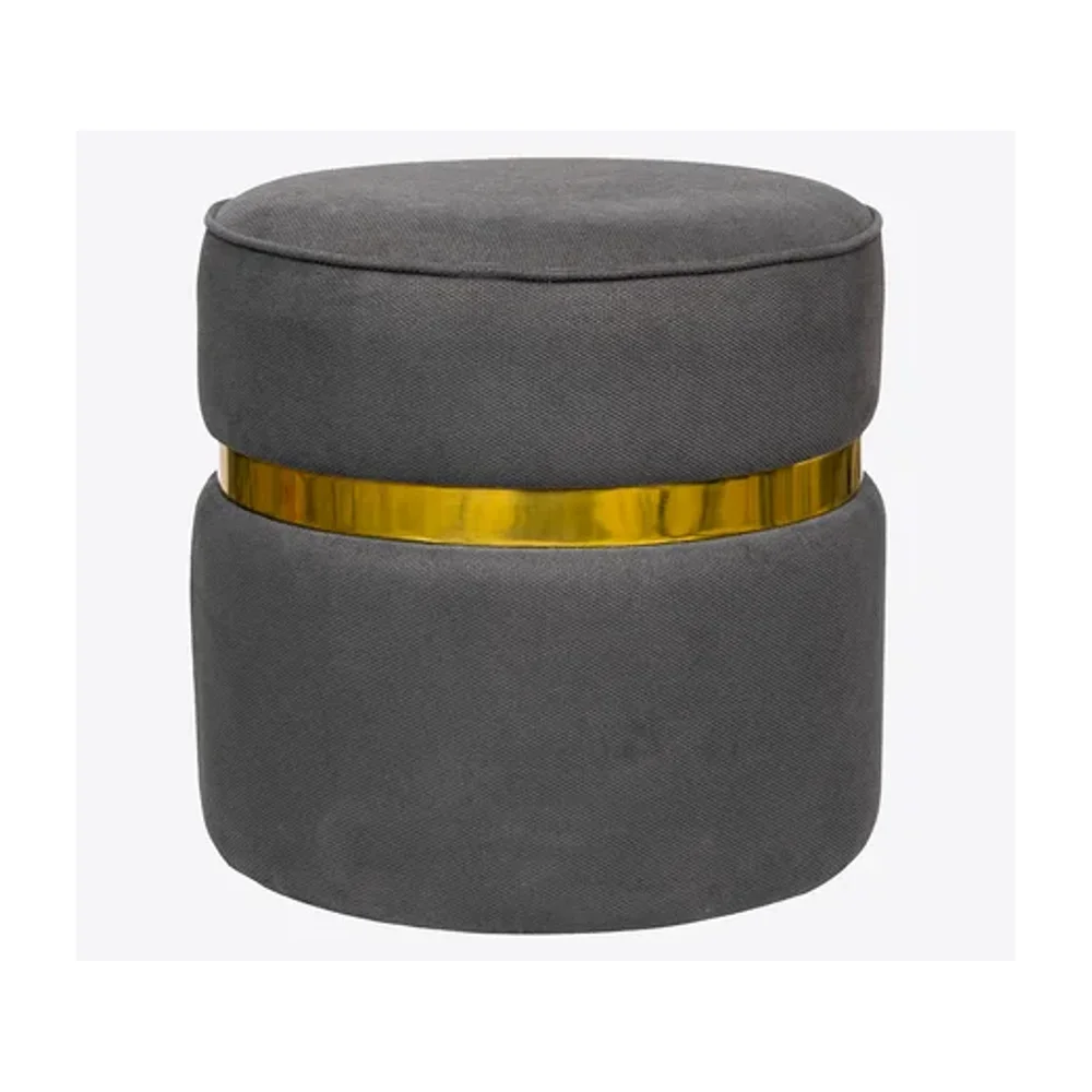 Brass and Fabric Pouffe Stool - Furniture & Interiors by Wooden Owl Design Pvt. Ltd.