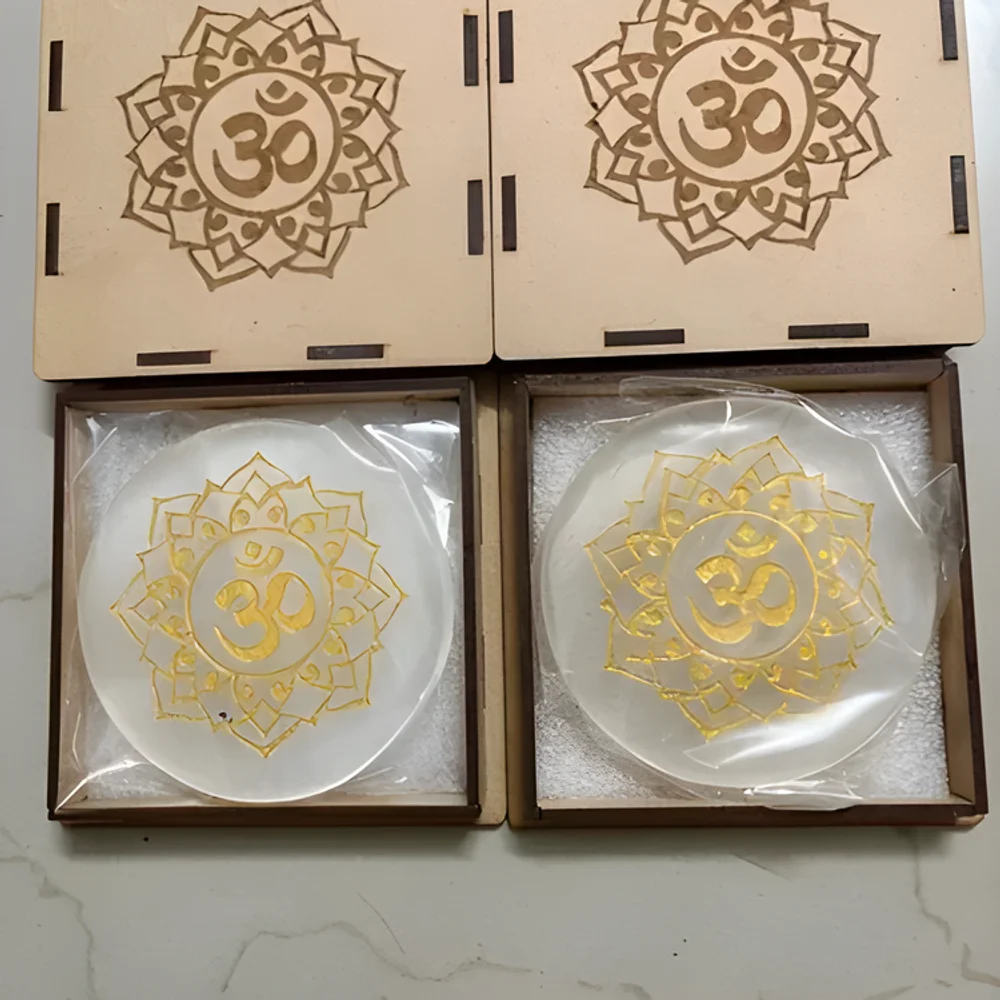 Natural Stone Om Engraved Round Charging Plate - Handicrafts & Gifts by Sarah Agate