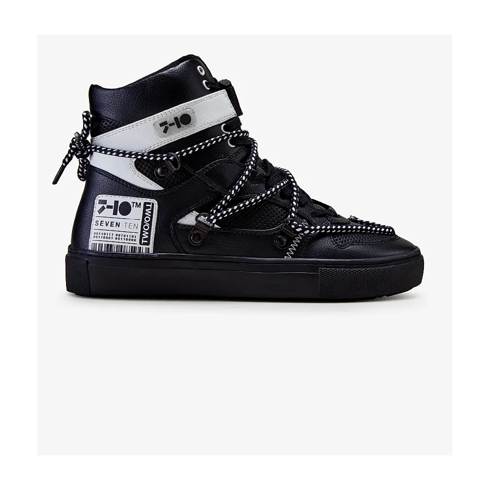7-10 Black Graphic High-Top Sneaker - Footwear, Bags & Leather Goods by Disruptive Fashion Pvt. Ltd.
