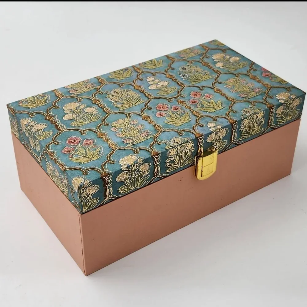 MDF Wood Kalamkari Print 2-Jar Gift Box - Packaging & Printing by Hindustan Handmade Paper Products