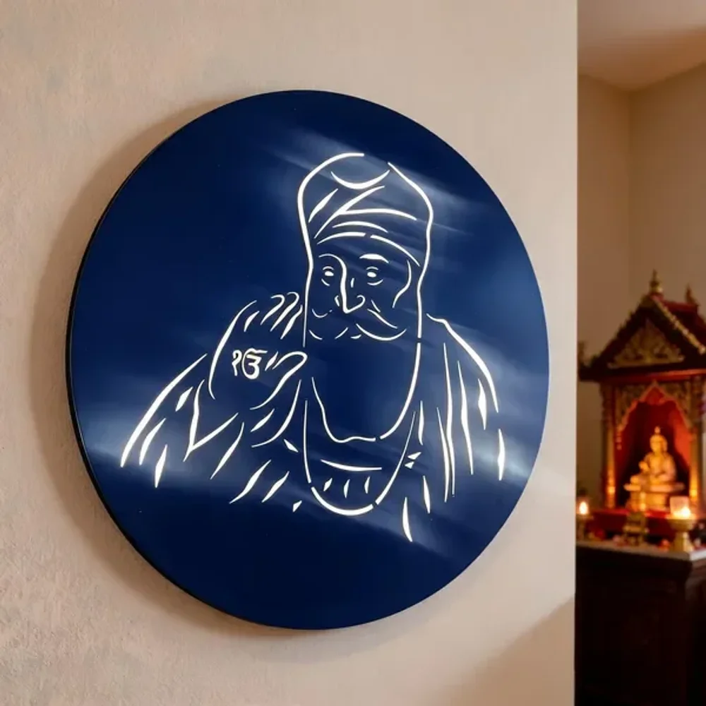 ONUR DECORS Metal Round LED Guru Nanak Dev Ji Calligraphy Wall Decor - Home & Kitchen by Golden Engg Works