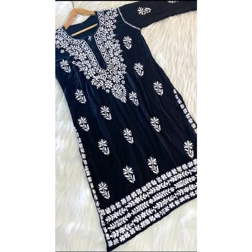 Navy Blue Embroidered Kurti - Textiles & Apparel by Hiban Collection