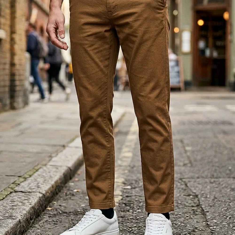 Slim-Fit Tobacco Cotton Twill Chinos for Men - Textiles & Apparel by G M Apparels