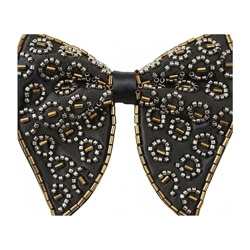 Men's Black & Gold Embroidered Pre-Tied Bow Tie - Textiles & Apparel by G M Apparels