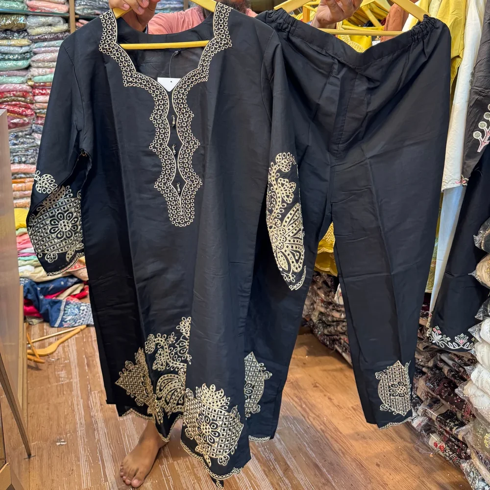 Embroidered Roman Cotton Silk Kurta Set - Textiles & Apparel by Ayzel Pvt. Ltd.