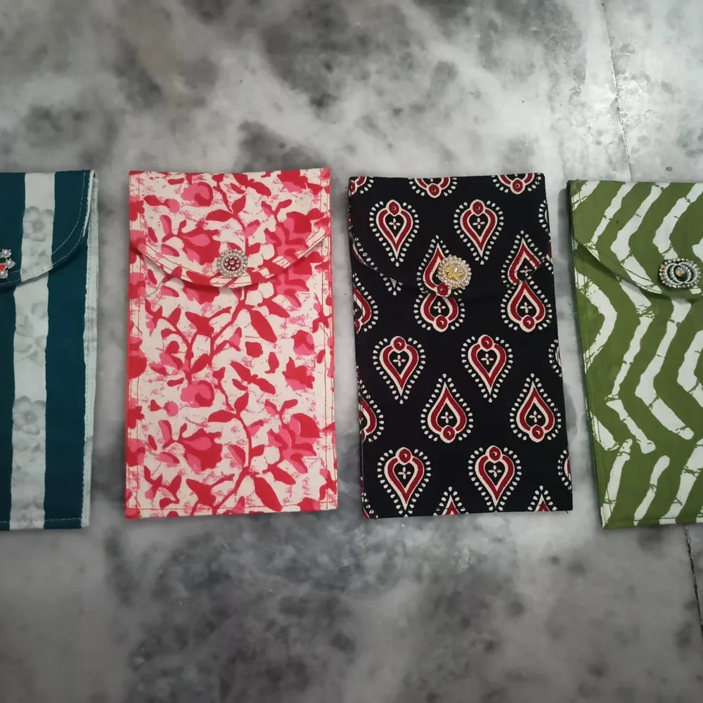 Fabric Floral Block-Print Pouch Envelope - Home & Kitchen by Dial Points Solutions