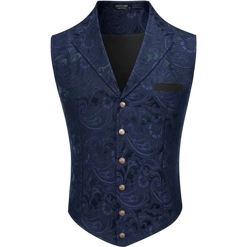 Navy Blue Paisley Jacquard Slim-Fit Waistcoat - Textiles & Apparel by G M Apparels