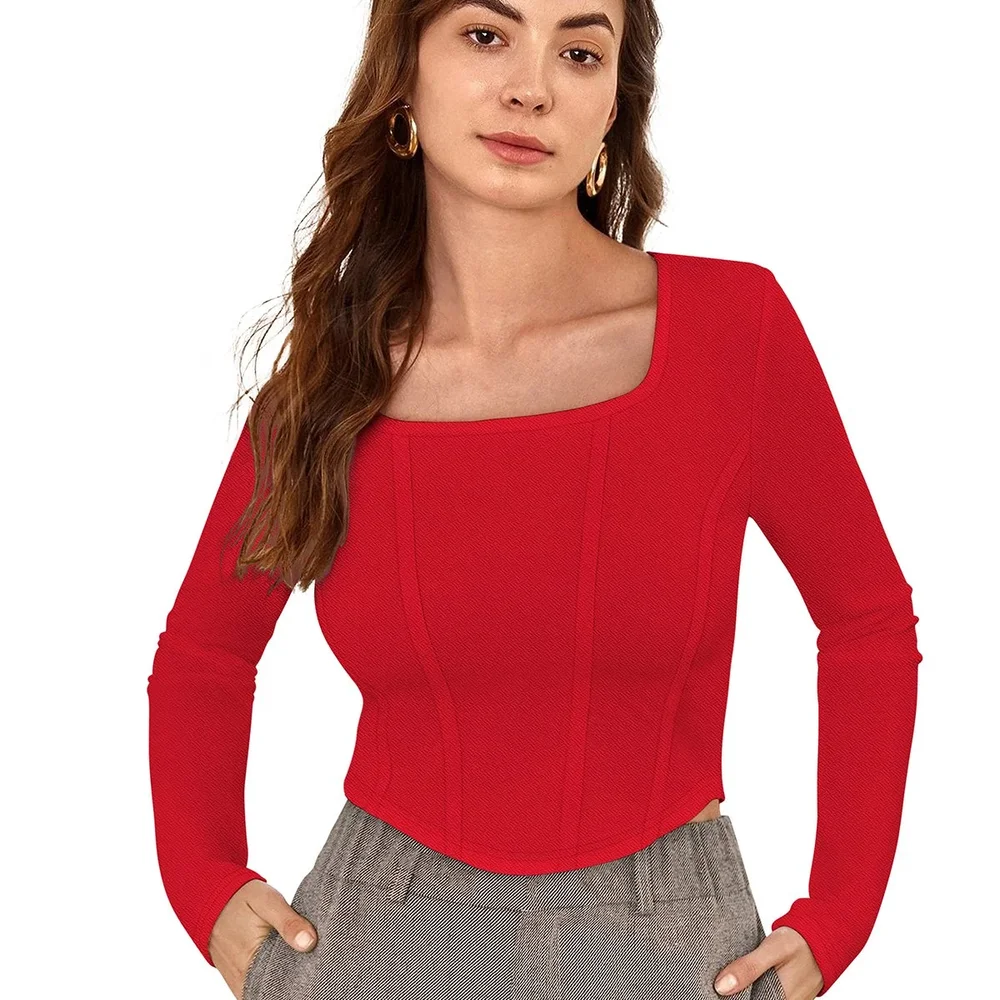 Red Square Neck Full Sleeve Top - Textiles & Apparel by Cara Exim