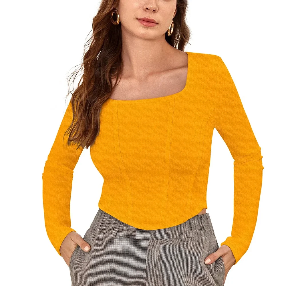 Yellow Square Neck Full Sleeve Top - Textiles & Apparel by Cara Exim