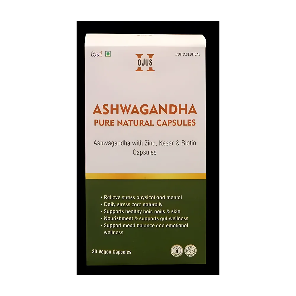 OJUS Ashwagandha Kesar Biotin Zinc Probiotic Capsules - Healthcare & Medical by Dhara Nature Organics