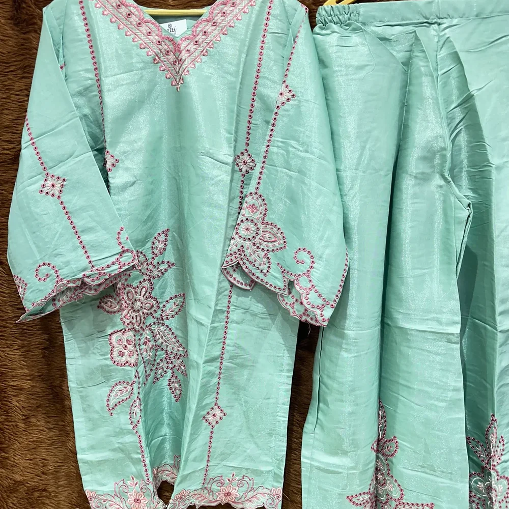 Embroidered Tissue Silk Kurta and Palazzo Set - Textiles & Apparel by Ayzel Pvt. Ltd.