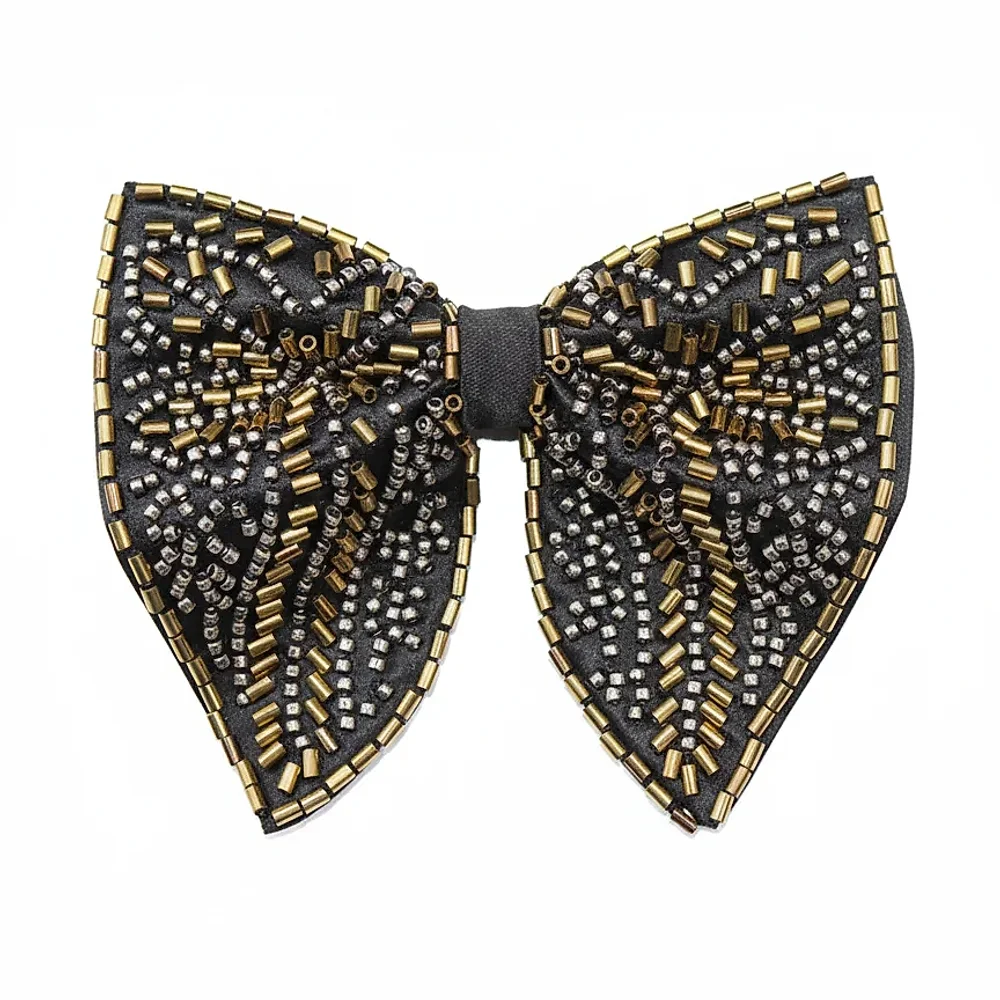 Black and Gold Embroidered Pre-Tied Bow Tie - Textiles & Apparel by G M Apparels