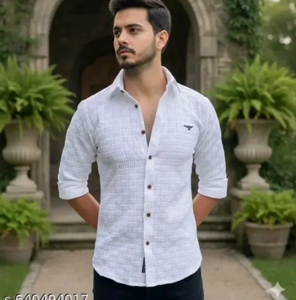 Men's White Textured Slim Fit Full Sleeve Casual Shirt - Textiles & Apparel by Trending Fashion