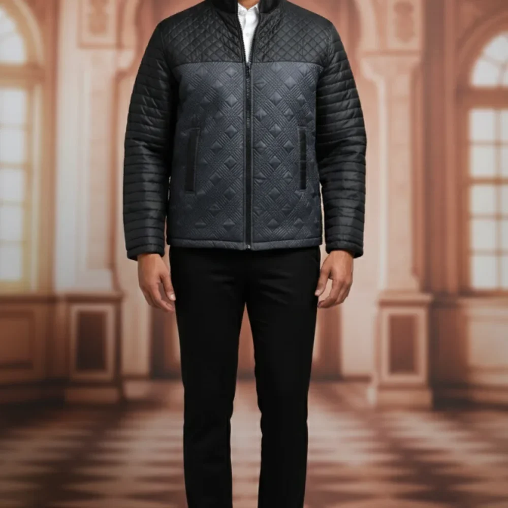 Men’s Two-tone Charcoal Diamond Quilted Jacket - Textiles & Apparel by G M Apparels