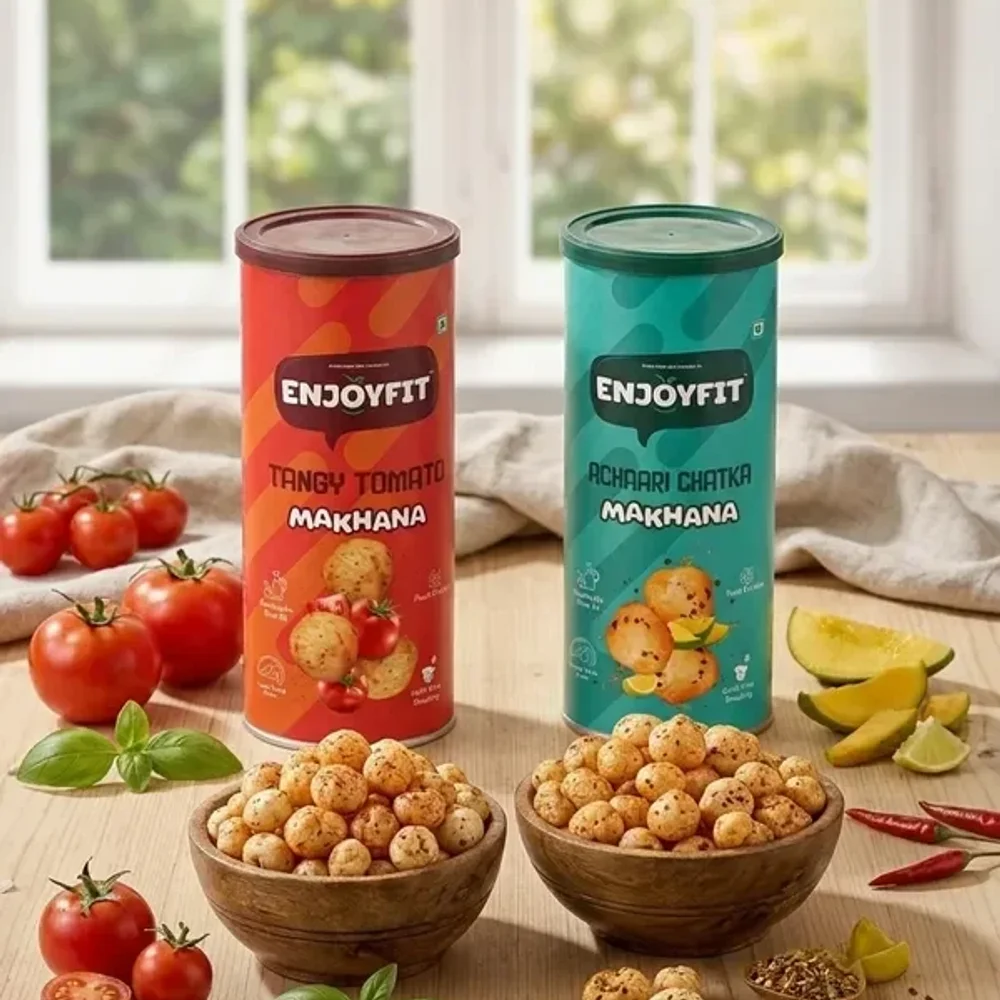 ENJOYFIT Roasted Makhana Snacks - Tangy Tomato & Achari Chatka Flavors - Food & Agriculture by Mukesh Trading Co.