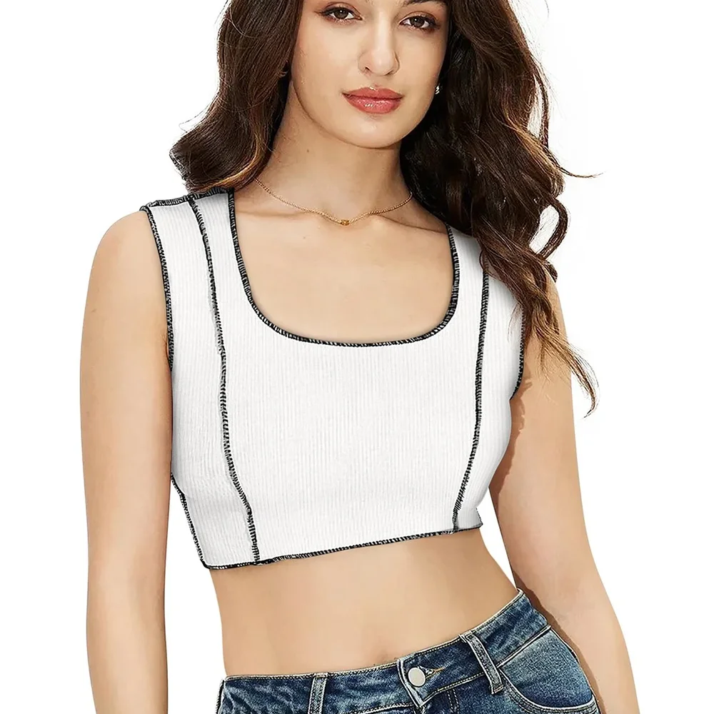 White Sleeveless Square Neck Crop Top - Textiles & Apparel by Cara Exim