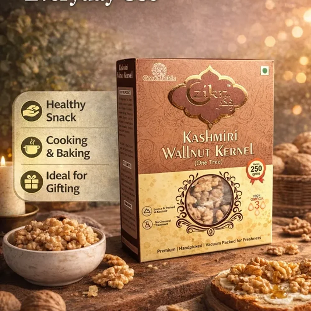 Zikr Kashmiri Walnut Kernels (White) 250G Vacuum Packed - Food & Agriculture by Greenfields Agrovet Industries