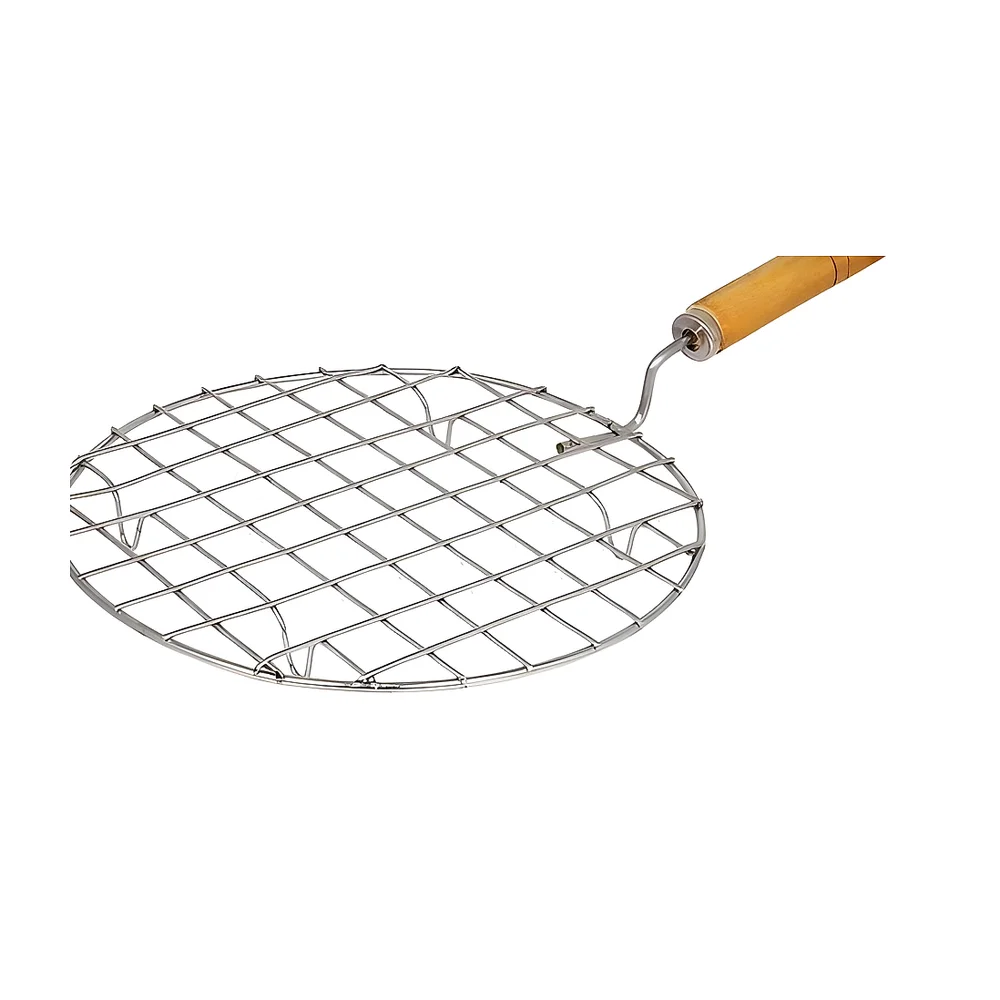 SS304 Round Papad Roaster with Wooden Handle - Home & Kitchen by Human Need Design Global Export