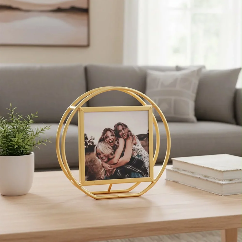 Gold Metal Double-Ring Circular Photo Frame - Handicrafts & Gifts by Indian Aura Crafts Expo
