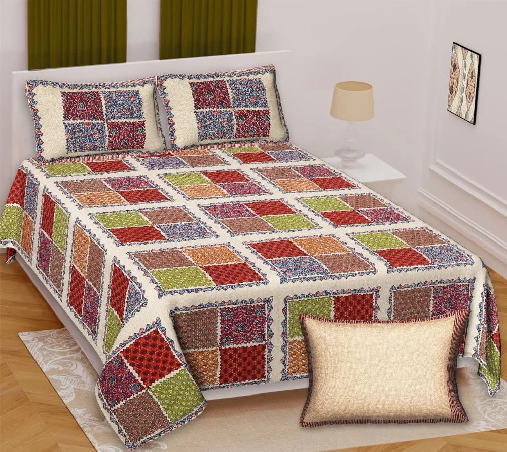 Cotton Patchwork Print Bedspread 100x108 inch - Textiles & Apparel by Shriex Enterprises