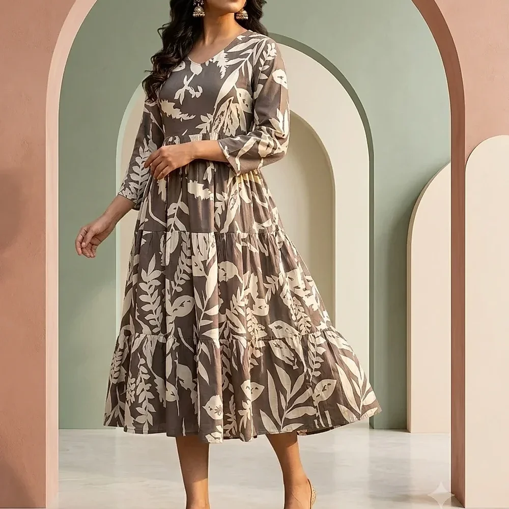Women's Grey Floral Printed Synthetic Crepe Maxi Gown - Textiles & Apparel by G&g Designs