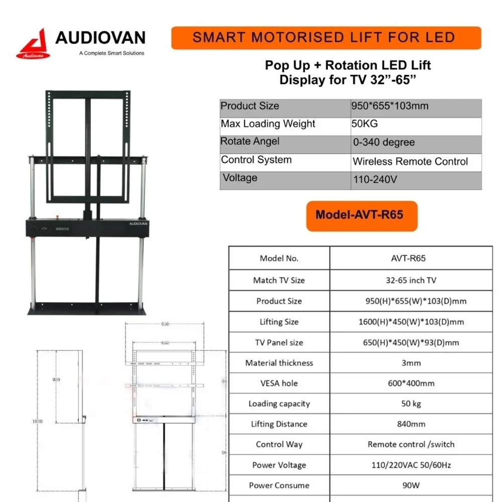 AUDIOVAN 360 Degree Motorized Rotation Popup TV Lift - Electronics & Electrical by Audiovan Tech Mumbai
