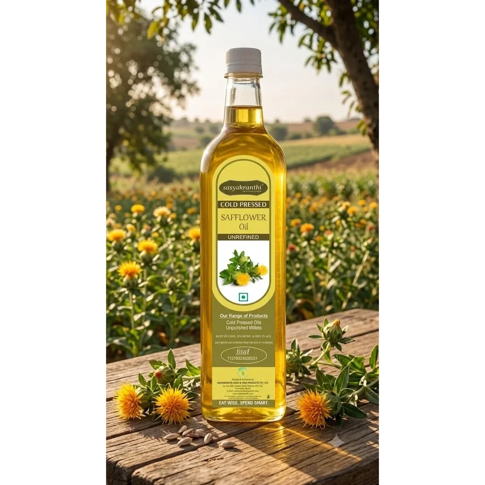 Sasyakranthi Cold Pressed Safflower Oil Unrefined - Food & Agriculture by Sasyakranthi Agro and Food Products Pvt.