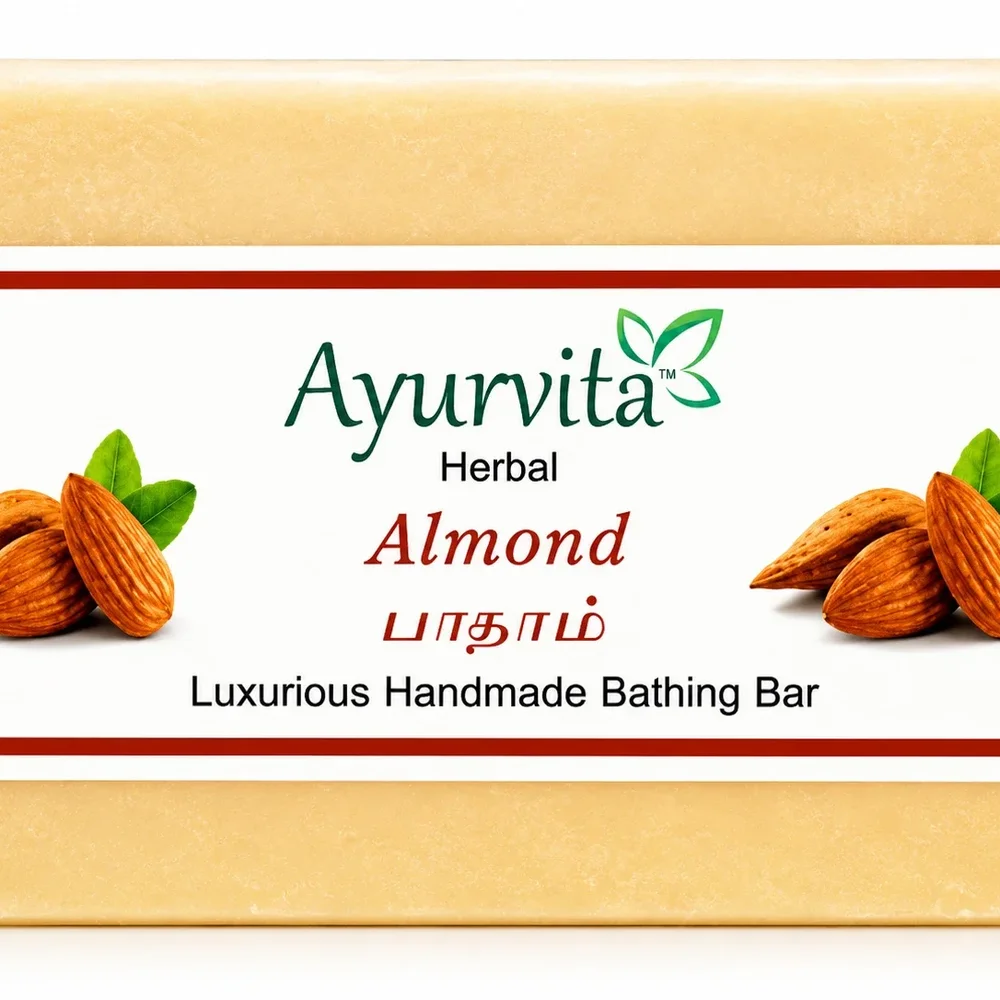 Herbal Handmade Bath Soap Bar, Almond Oil - Beauty & Personal Care by Ayurvita Life Pvt. Ltd.