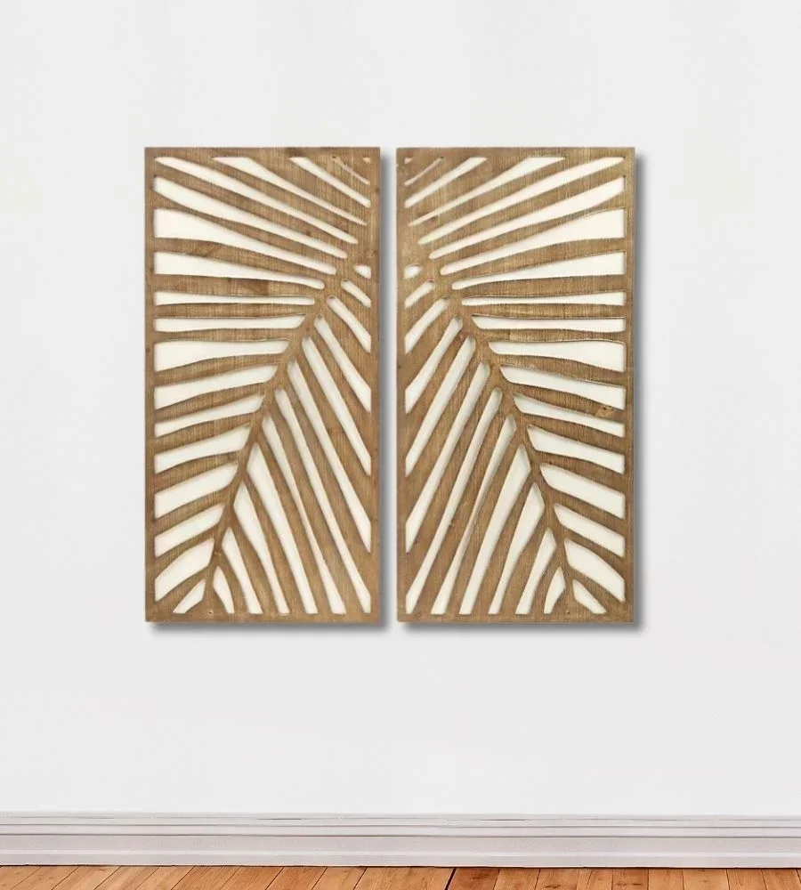 Handcrafted Wooden Wall Panels Set with Leafy Design - Handicrafts & Gifts by Razvi Exports