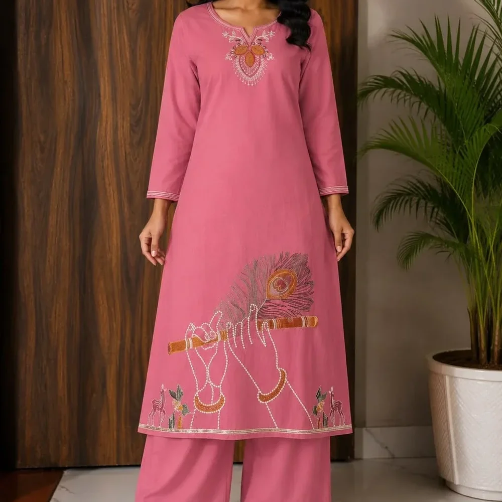 Straight Cut Kurti with Palazzo Set - Textiles & Apparel by Premium Collections