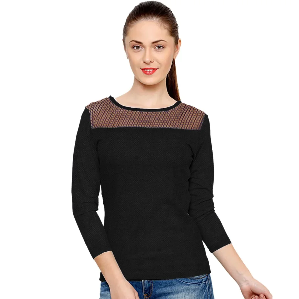 Norzy Paris Black Round Neck Full Sleeve T-Shirt - Textiles & Apparel by Cara Exim