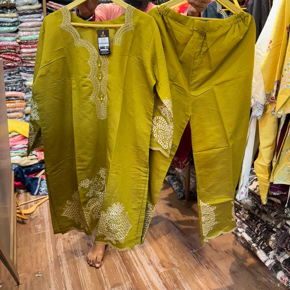 Embroidered Roman Cotton Silk Kurta and Pants Set - Textiles & Apparel by Ayzel Pvt. Ltd.