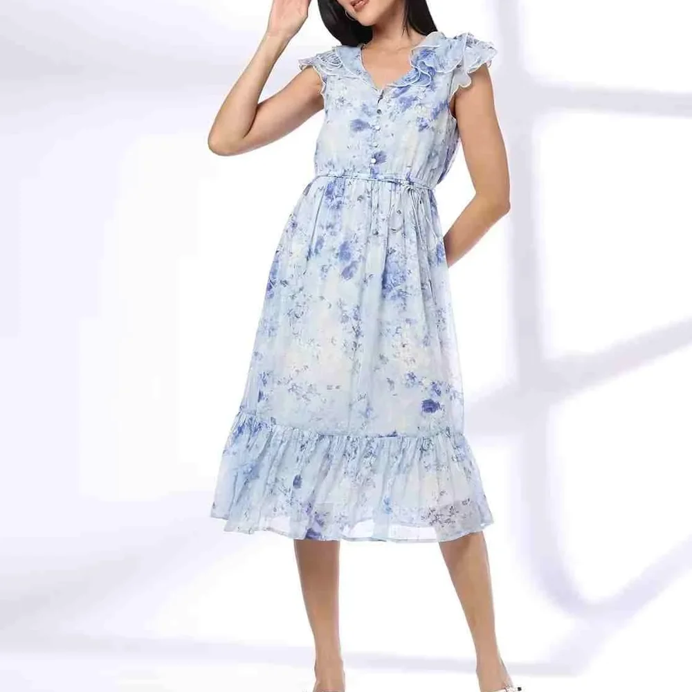 Women's Floral Print V-Neck A-Line Dress - Textiles & Apparel by Apt Trends