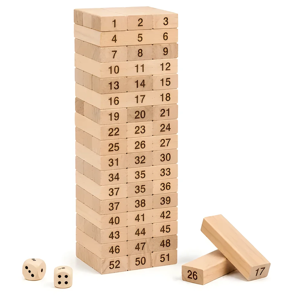 Tot2hom Wooden Tumbling Tower Game with 54 Numbered Blocks - Sports, Toys & Games by Vishva Guru Traders