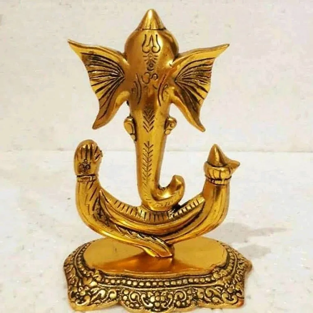 Golden Metal Standing Ganesha Statue 12 Inch - Handicrafts & Gifts by Lav Craft