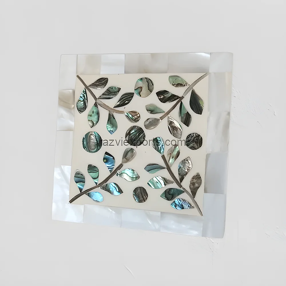 White Floral Mother of Pearl Inlay Coasters - Home & Kitchen by Razvi Exports