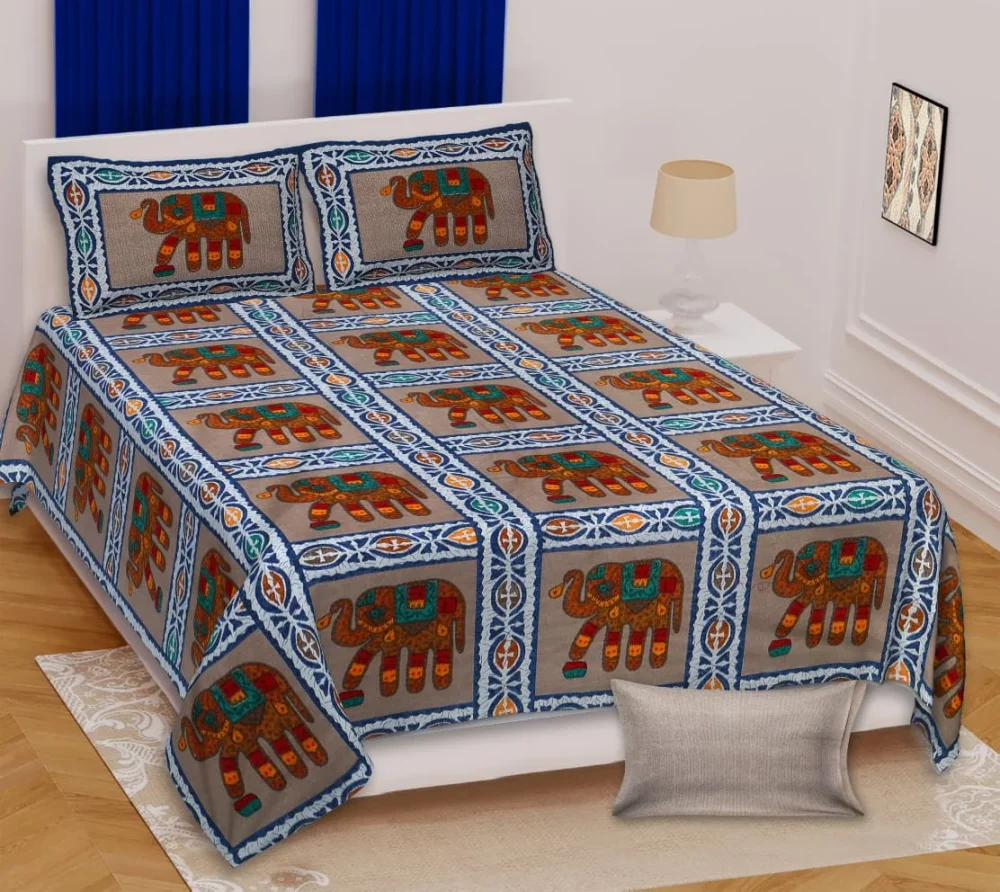 Barmeri Print Cotton Super King Bedsheet Grey Blue - Textiles & Apparel by Shriex Enterprises