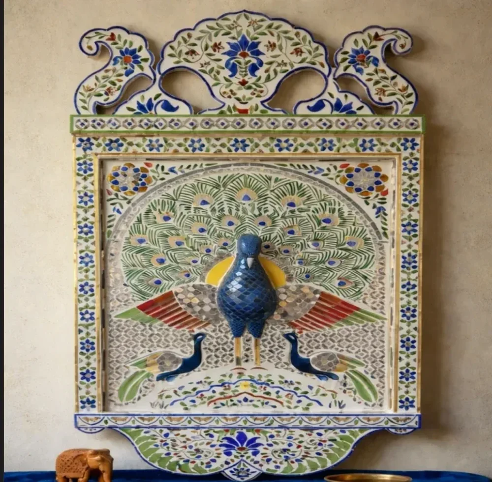 Handcrafted Mosaic Peacock Wall Panel - Handicrafts & Gifts by Kraftinlay