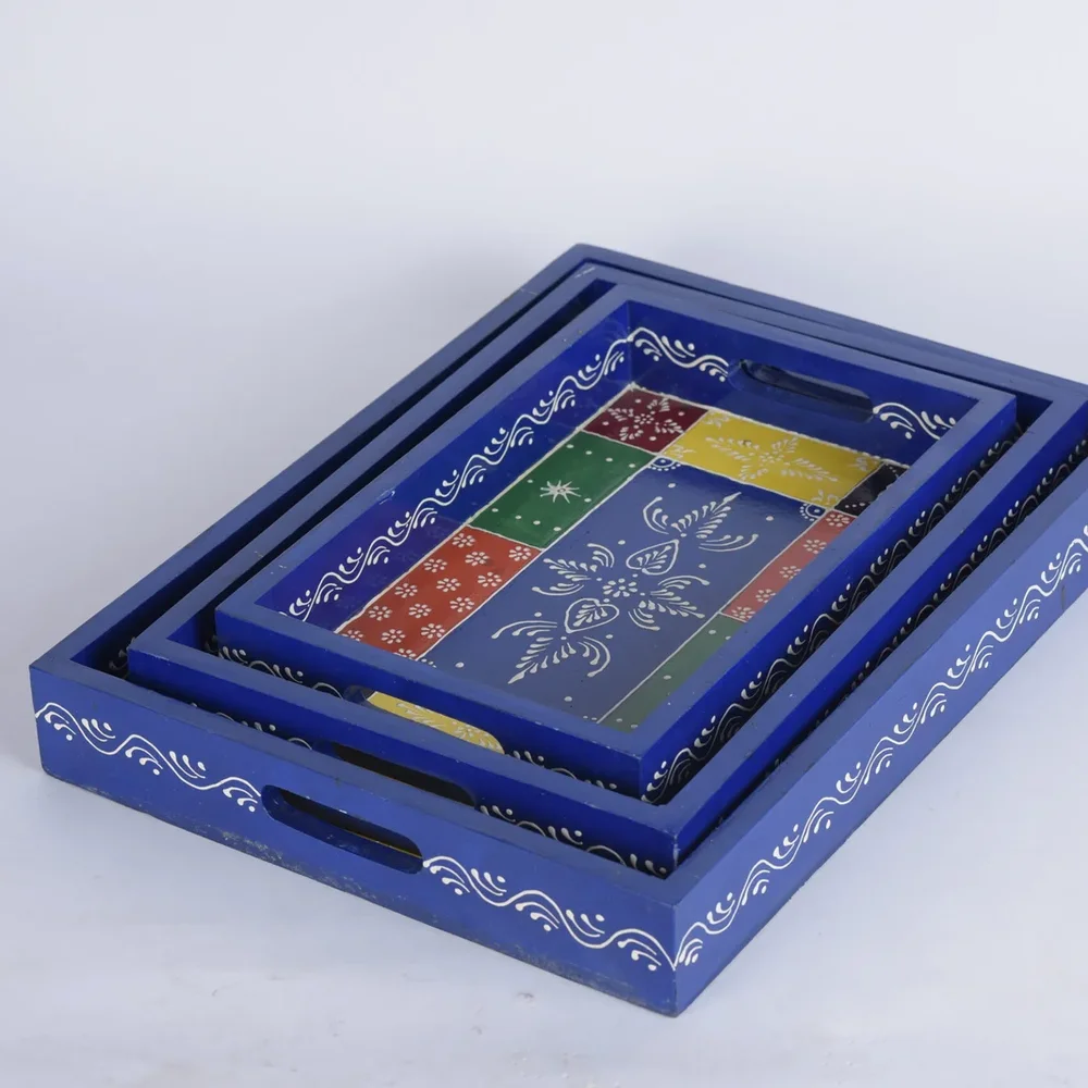 Multi-Coloured Wooden Serving Trays (Set of 3) - Home & Kitchen by Deewin Dreamz